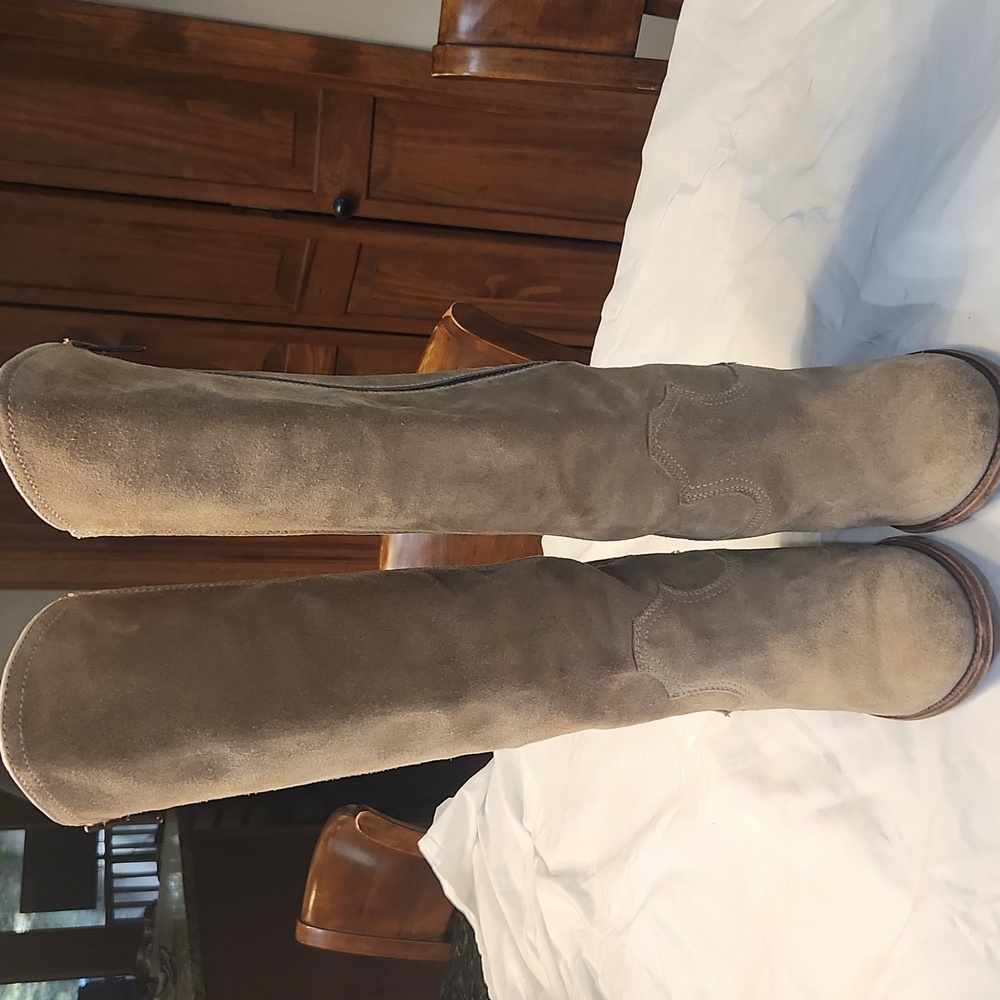 Frye Women's Suede Heeled Boots in Taupe